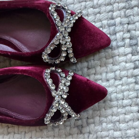 NEW Larroude Lee Crystal-Embellished Bow Velvet Ballet Flats 7.5 - Picture 3 of 6